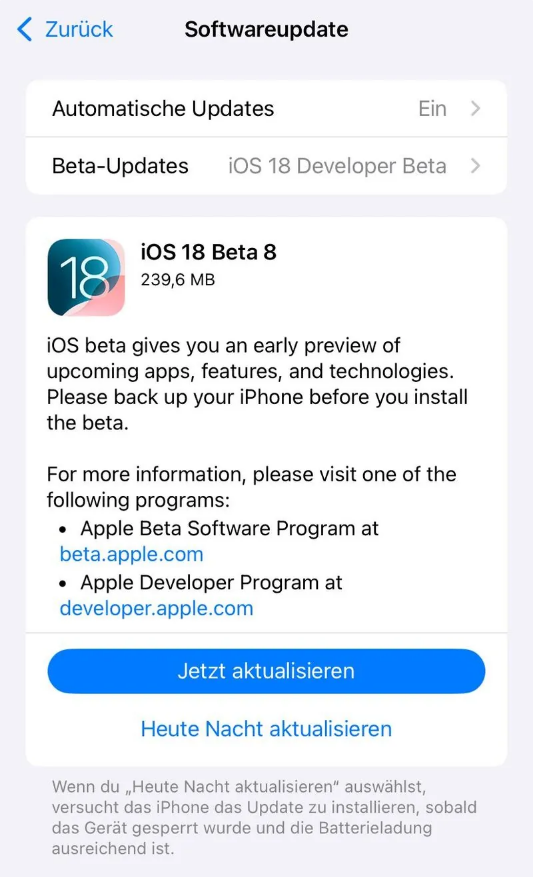 礼县苹果手机维修分享苹果 iOS / iPadOS 18 开发者预览版 Beta 8 发布 